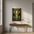 Cathedral of Stone — Jeita Grotto art print, in an oak frame, styled in a desk