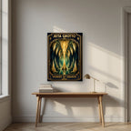 Cathedral of Stone — Jeita Grotto art print, on slim canvas, styled in a desk