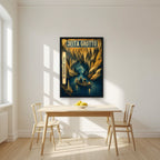 The Underground River — Jeita Grotto art print, in a black frame, styled in a kitchen