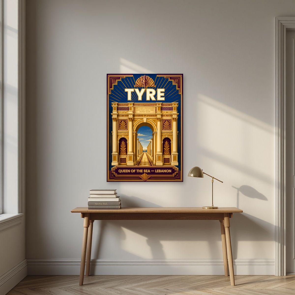 Qaws al-Nasr — Tyre art print, unframed poster, styled in a desk