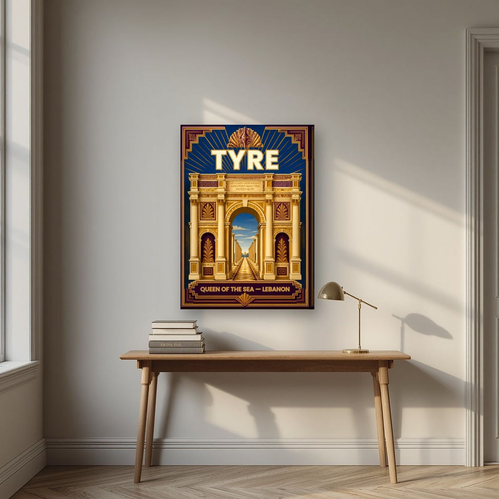 Qaws al-Nasr — Tyre art print, on slim canvas, styled in a desk