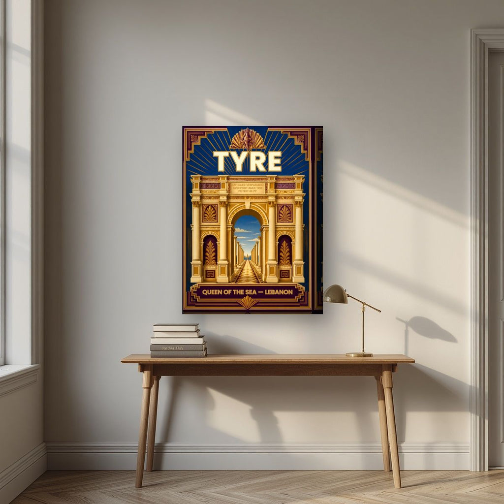 Qaws al-Nasr — Tyre art print, on thick canvas, styled in a desk
