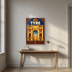 Qaws al-Nasr — Tyre art print, as an acrylic print, styled in a desk