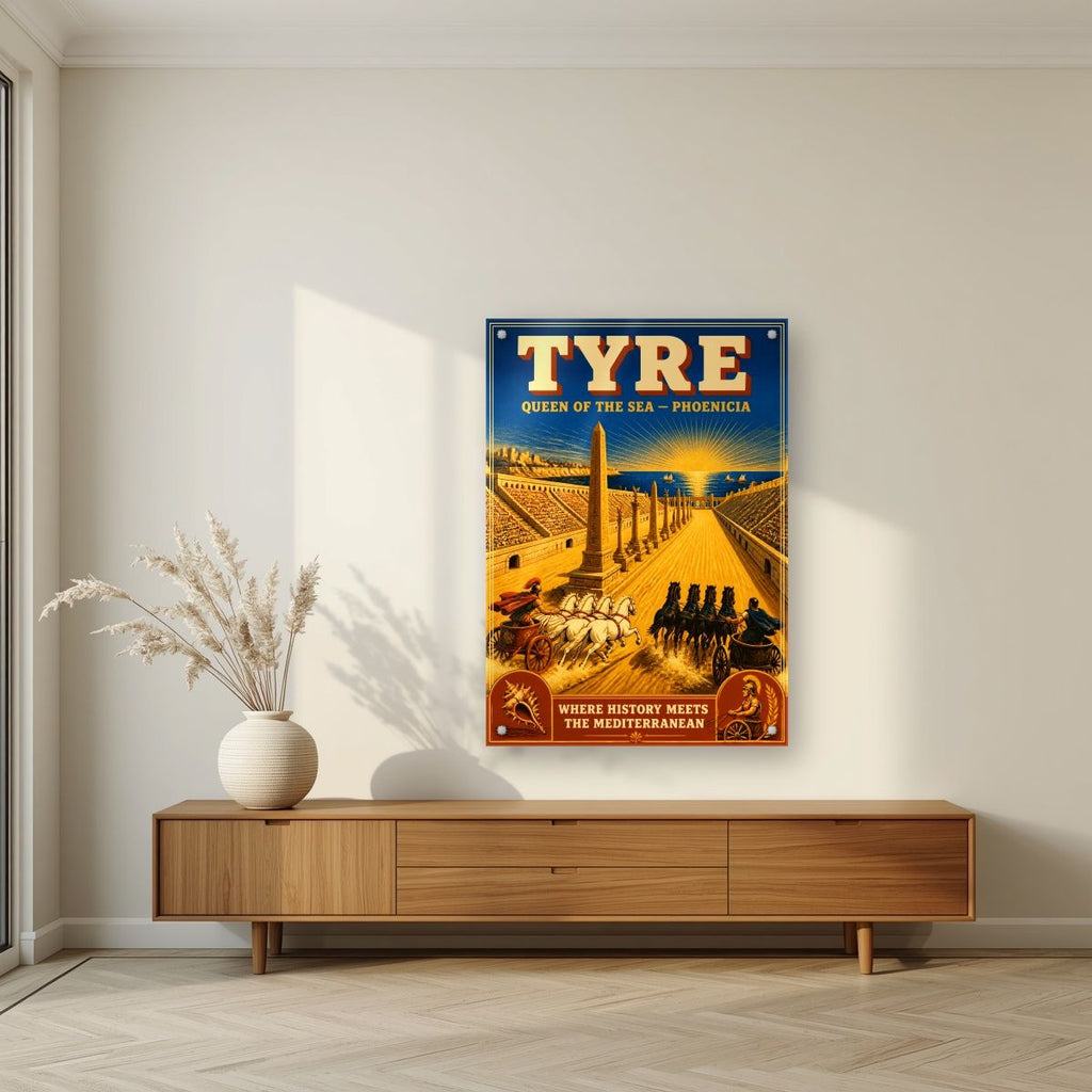 Sibaq al-Arabat — Tyre art print, as an acrylic print, styled in a living room