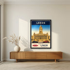 Travel By LNER — Leeds art print, in a black frame, styled in a living room