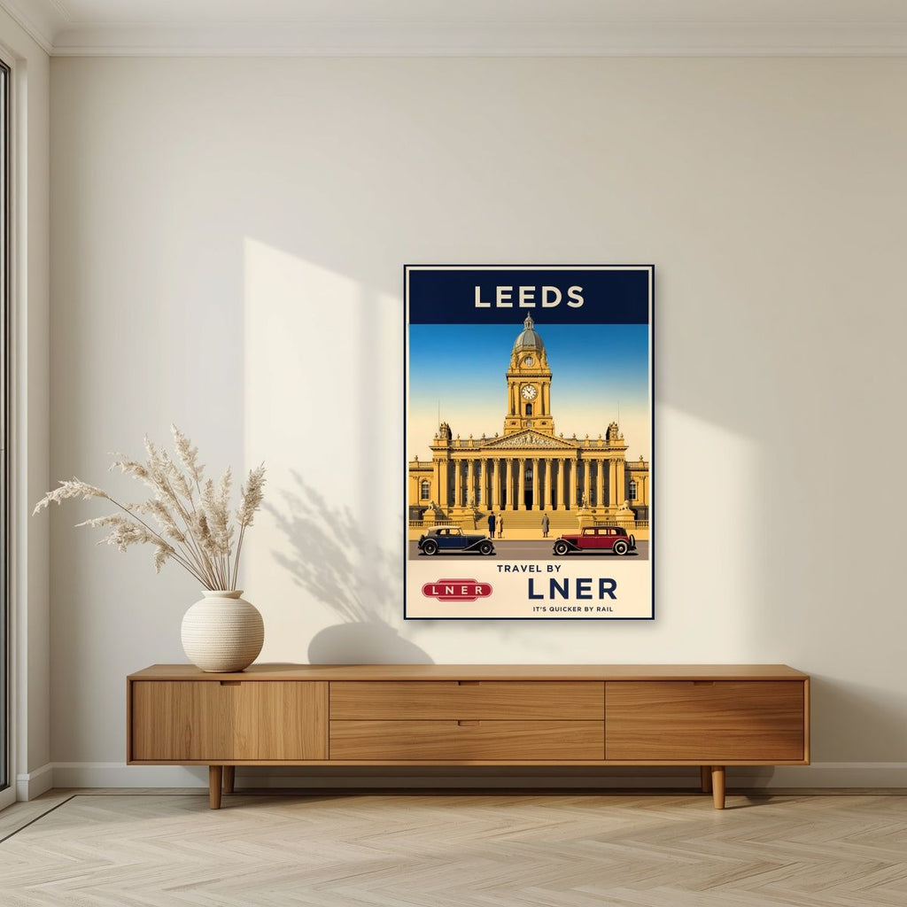 Travel By LNER — Leeds art print, unframed poster, styled in a living room