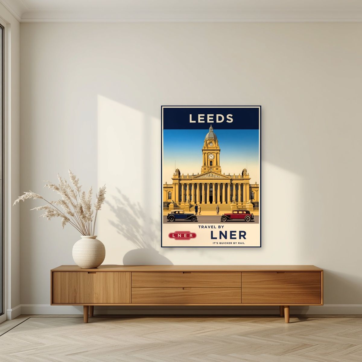 Travel By LNER — Leeds art print, unframed poster, styled in a living room