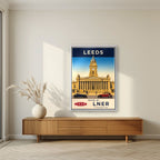 Travel By LNER — Leeds art print, in a white frame, styled in a living room