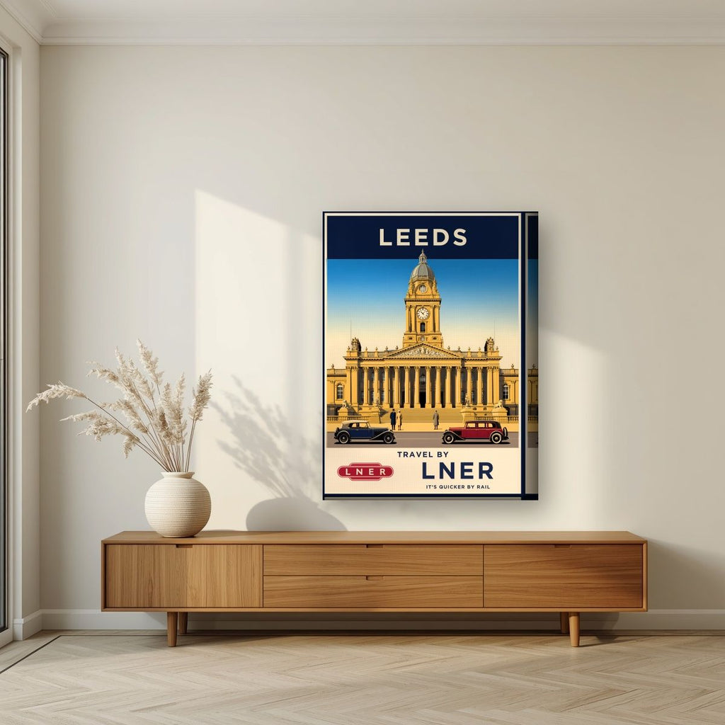 Travel By LNER — Leeds art print, on thick canvas, styled in a living room