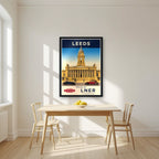 Travel By LNER — Leeds art print, in a black frame, styled in a kitchen