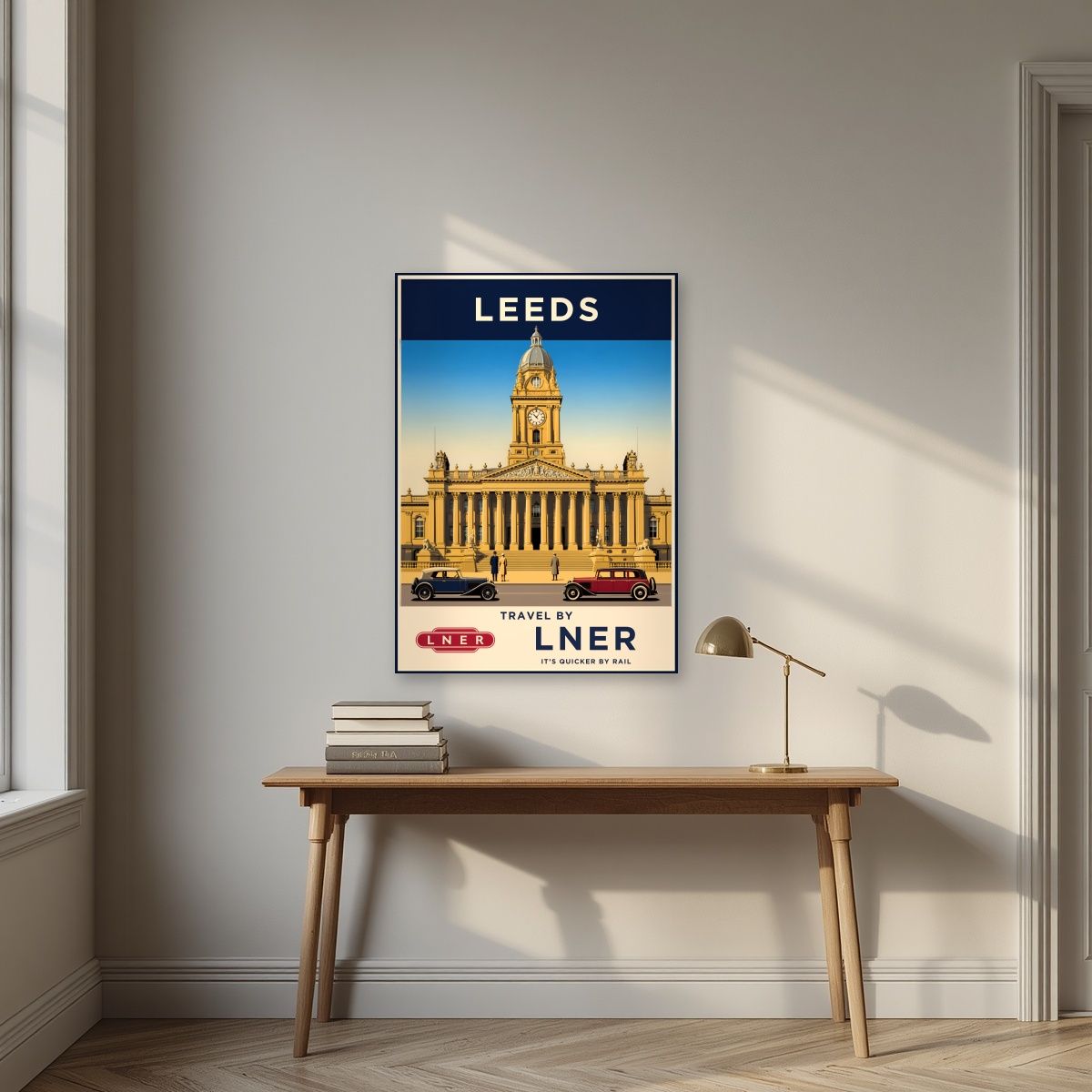 Travel By LNER — Leeds art print, unframed poster, styled in a desk