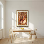 Less Drama, More Shawarma – Bazaar Stamp in an oak frame, above a dining table in a bright kitchen
