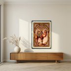 Less Drama, More Shawarma – Bazaar Stamp as an unframed print, above a walnut sideboard in a living room
