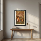 Less Drama, More Shawarma – Caravan Stamp in a black frame, above an oak writing desk