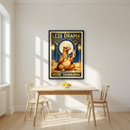 Less Drama, More Shawarma – Midnight Feast in a black frame, above a dining table in a bright kitchen