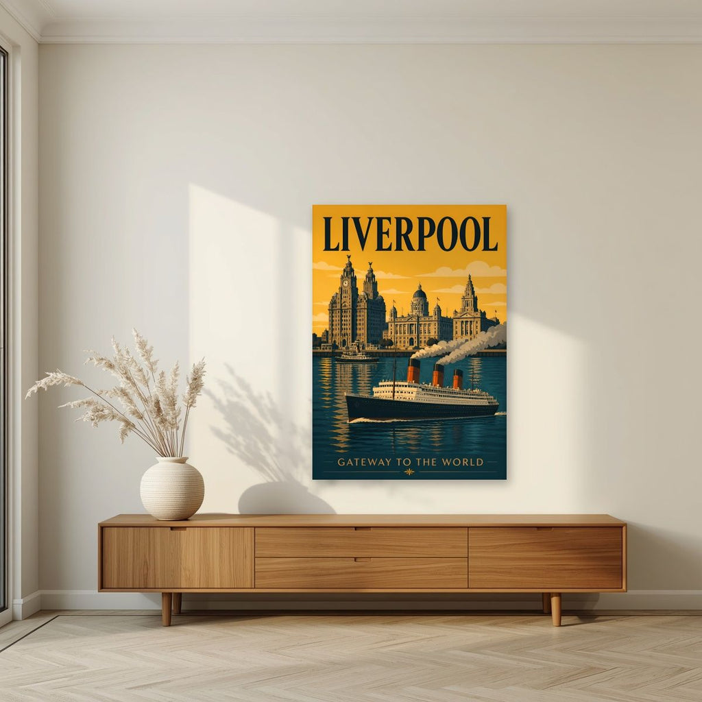 Gateway To The World — Liverpool art print, unframed poster, styled in a living room