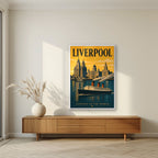 Gateway To The World — Liverpool art print, in a white frame, styled in a living room