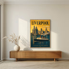 Gateway To The World — Liverpool art print, in an oak frame, styled in a living room