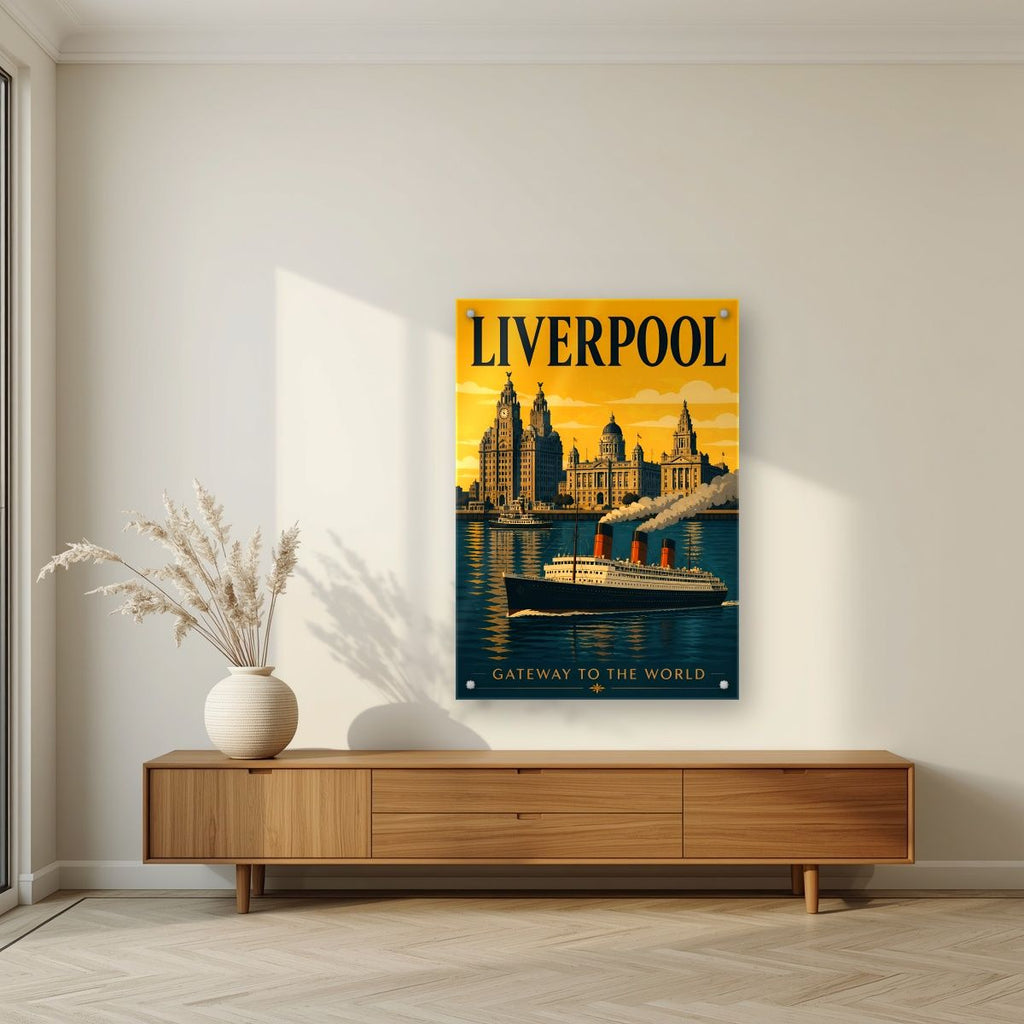 Gateway To The World — Liverpool art print, as an acrylic print, styled in a living room