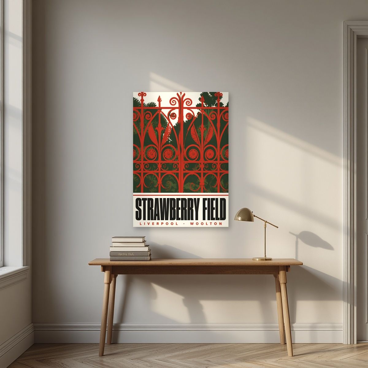 Strawberry Field — Liverpool art print, unframed poster, styled in a desk
