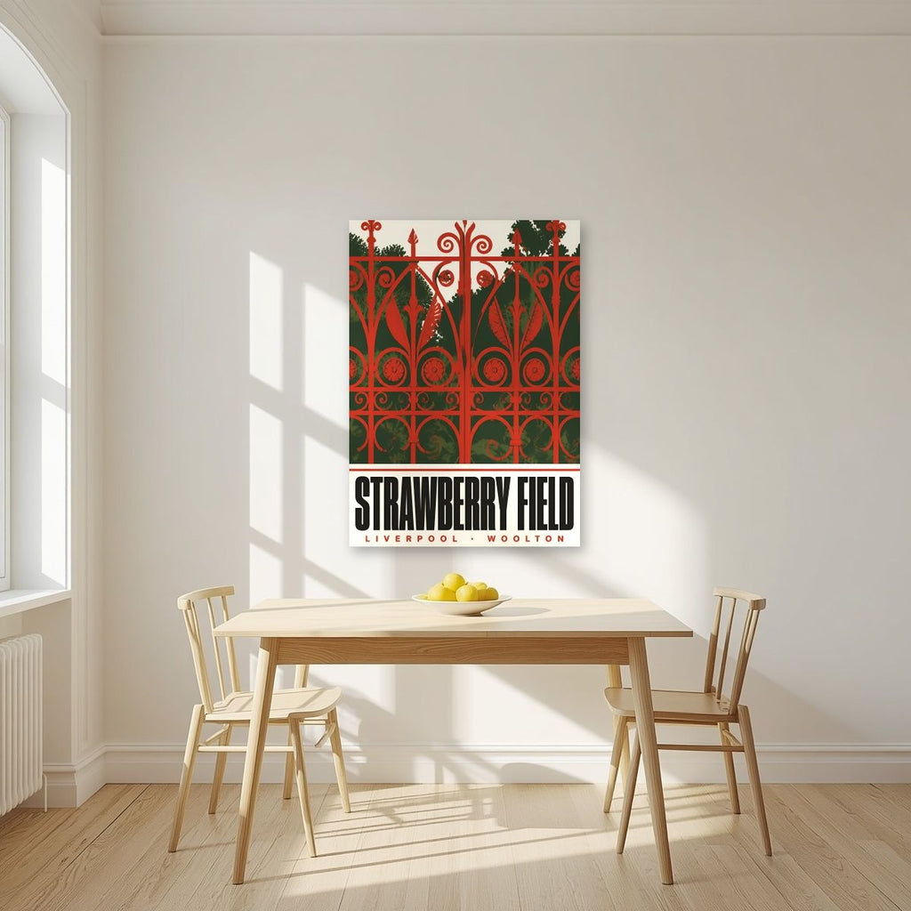 Strawberry Field — Liverpool art print, unframed poster, styled in a kitchen