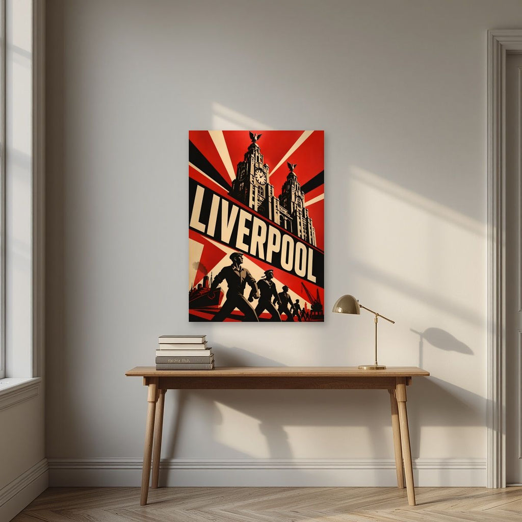 The Liver Birds — Liverpool art print, unframed poster, styled in a desk