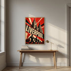 The Liver Birds — Liverpool art print, in an oak frame, styled in a desk