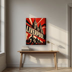 The Liver Birds — Liverpool art print, on thick canvas, styled in a desk
