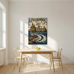 The Mersey Ferry — Liverpool art print, unframed poster, styled in a kitchen