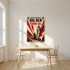 Big Ben Stands Tall London art print as an unframed print, above a dining table in a bright kitchen