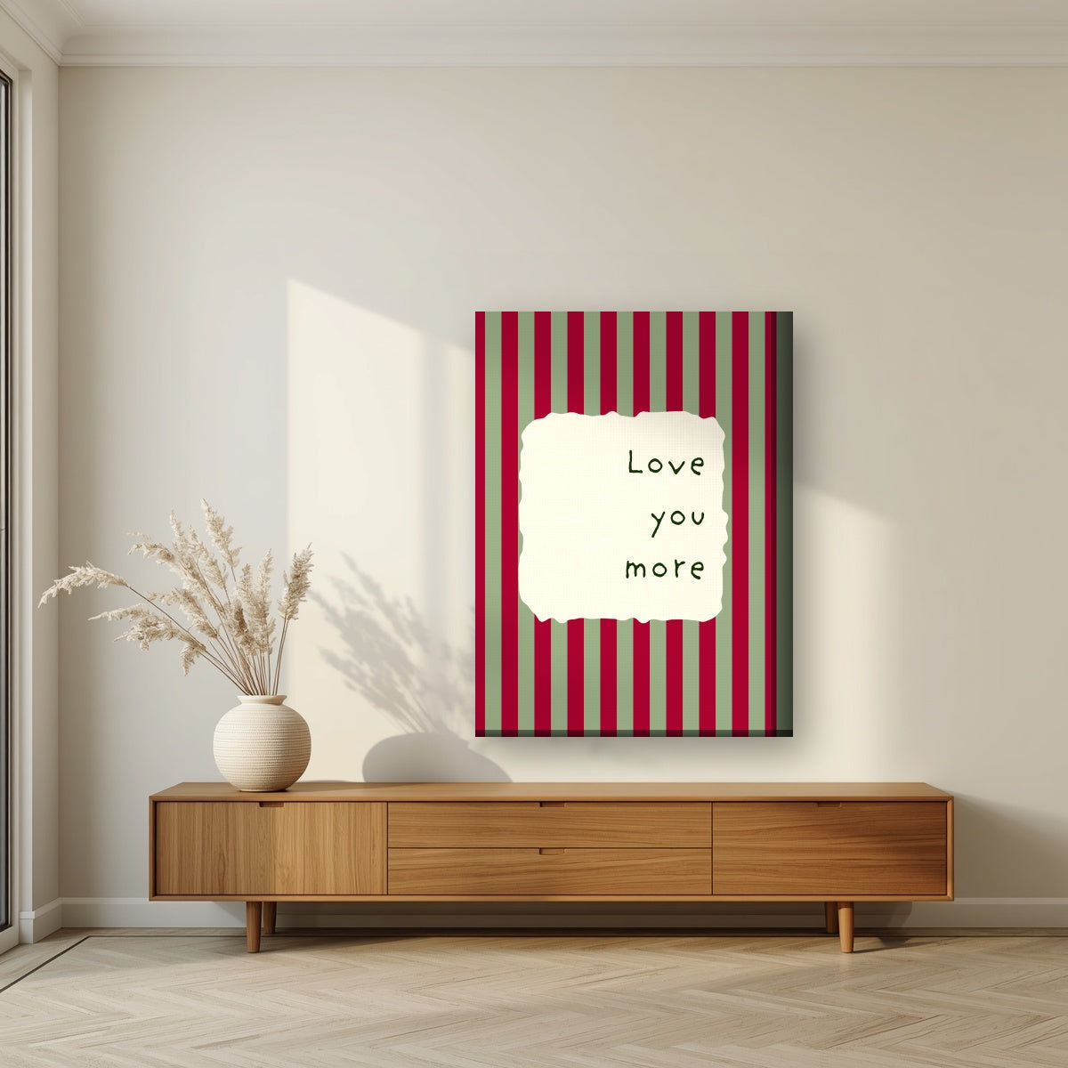 Love You More – Garden Sage on thick canvas in a living room