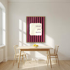 Love You More – Midnight Stripe print in an oak frame in a kitchen