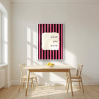 Love You More – Midnight Stripe print in a white frame in a kitchen