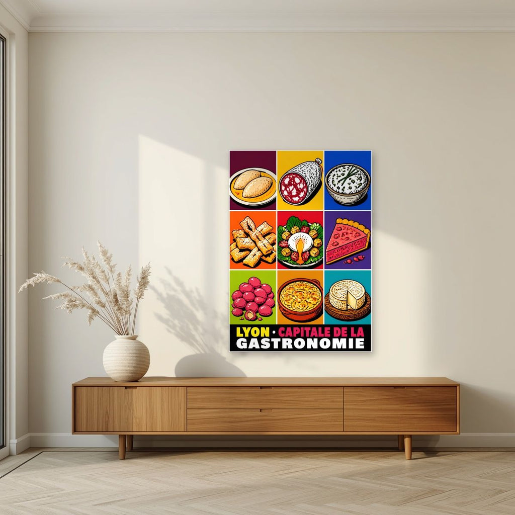 Capitale de la Gastronomie — Lyon art print, unframed poster, styled in a living room