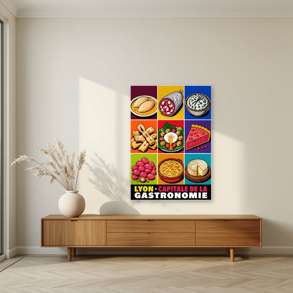 Capitale de la Gastronomie — Lyon art print, unframed poster, styled in a living room