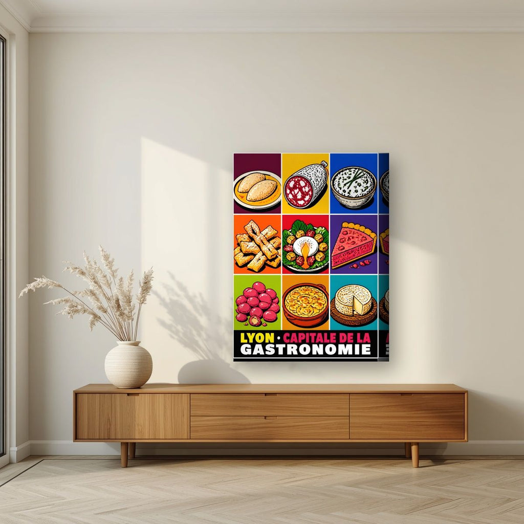Capitale de la Gastronomie — Lyon art print, on thick canvas, styled in a living room