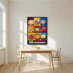Capitale de la Gastronomie — Lyon art print, in a black frame, styled in a kitchen