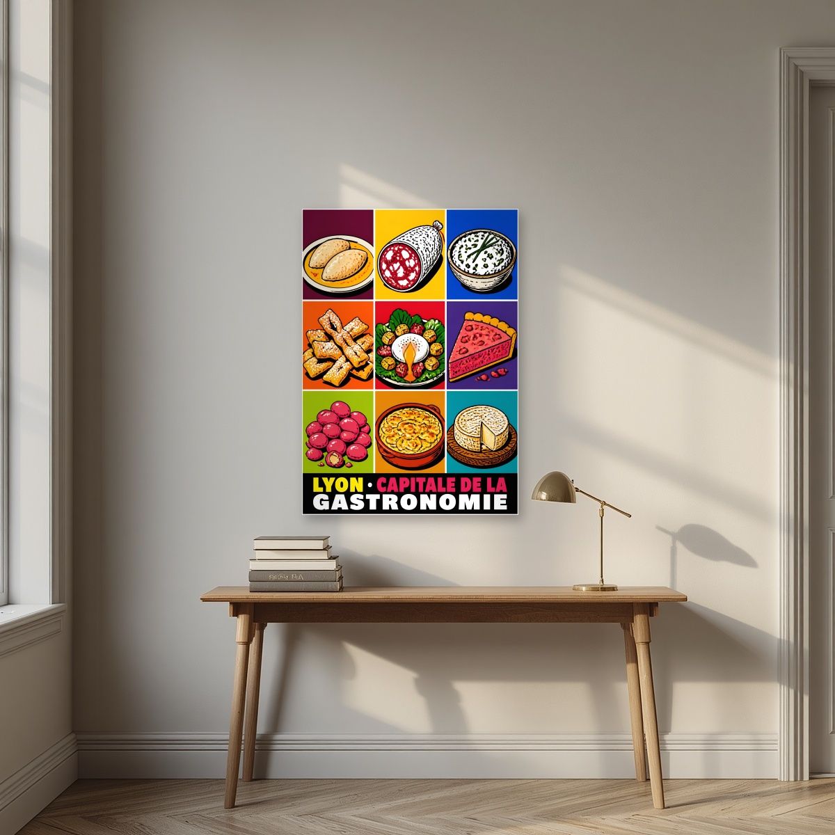 Capitale de la Gastronomie — Lyon art print, unframed poster, styled in a desk