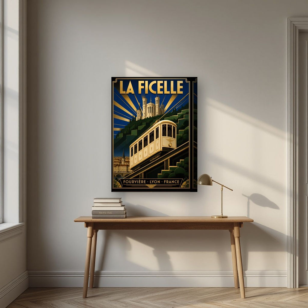 La Ficelle — Lyon art print, on thick canvas, styled in a desk
