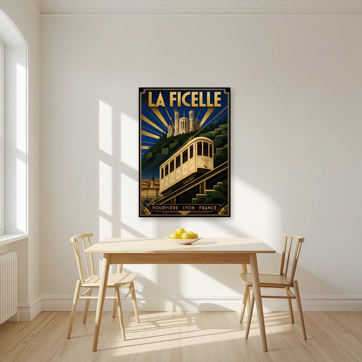La Ficelle — Lyon art print, unframed poster, styled in a kitchen