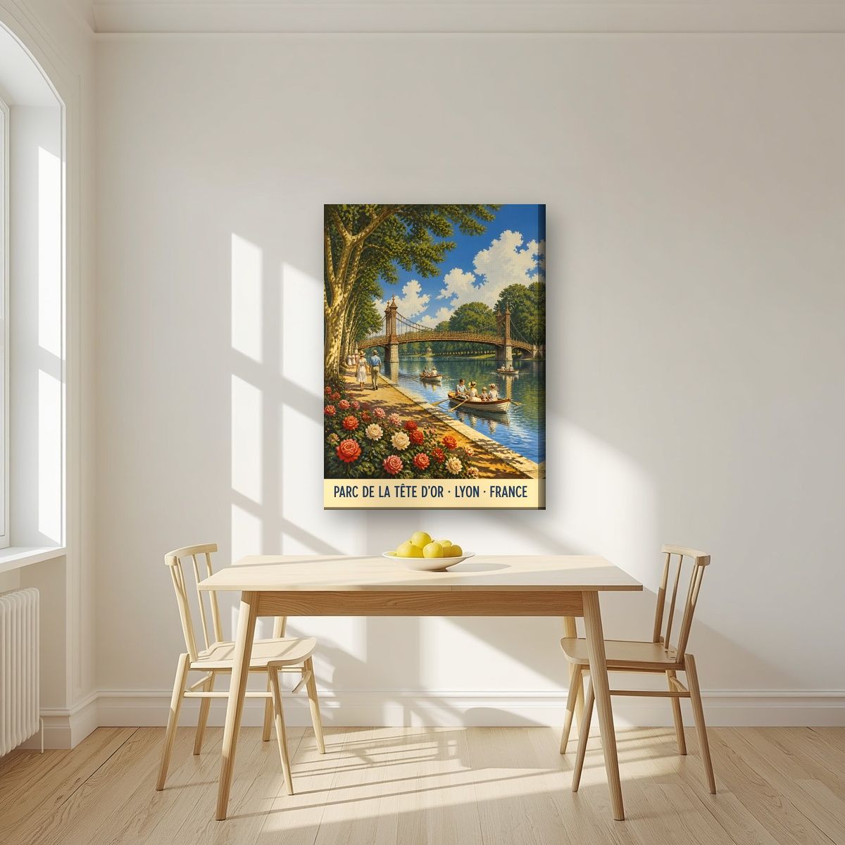 Parc de la Tête d'Or — Lyon art print, on slim canvas, styled in a kitchen