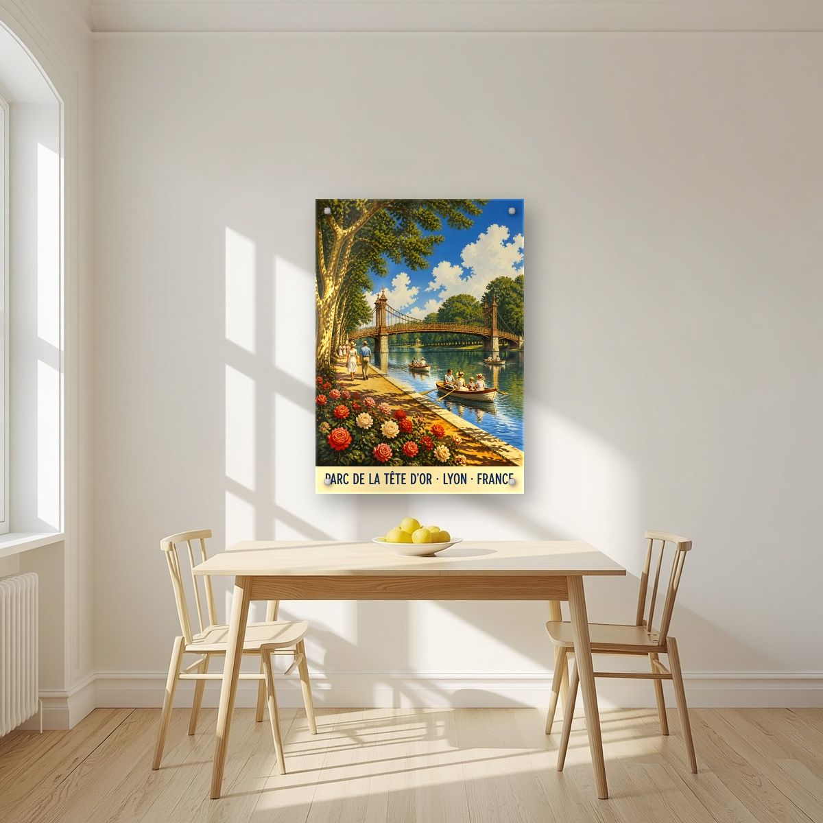 Parc de la Tête d'Or — Lyon art print, as an acrylic print, styled in a kitchen
