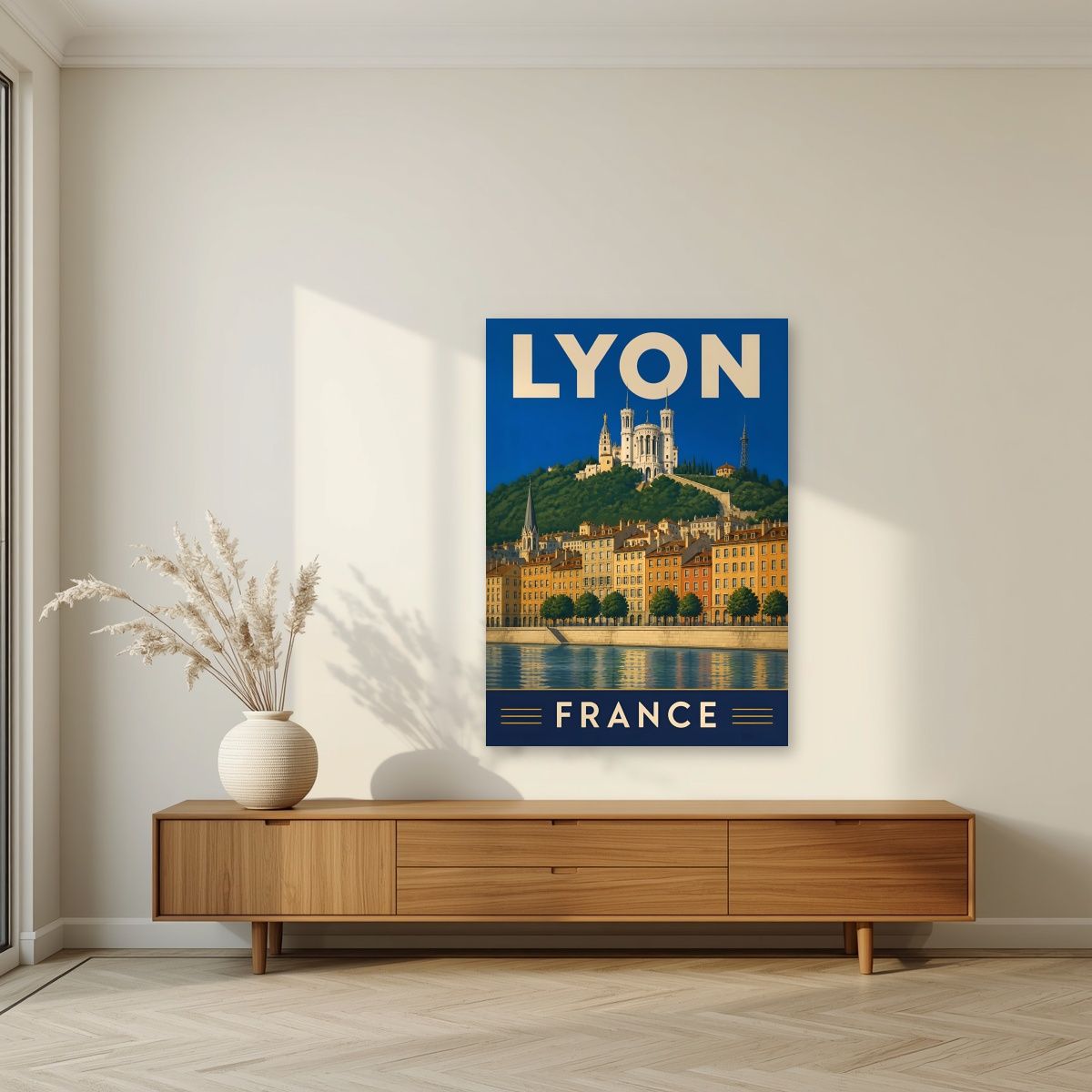 Quais de Saône — Lyon art print, unframed poster, styled in a living room
