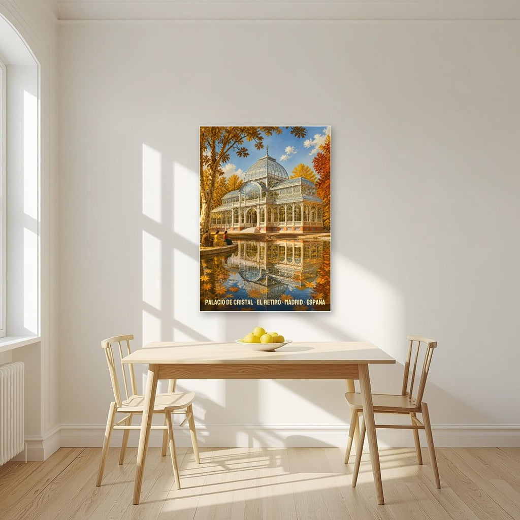 Palacio de Cristal — Madrid art print, unframed poster, styled in a kitchen