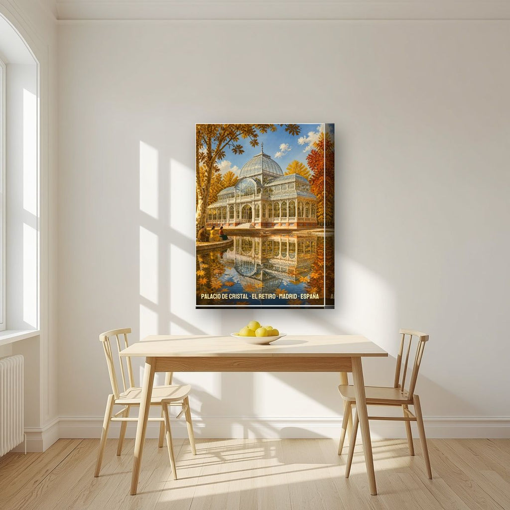 Palacio de Cristal — Madrid art print, on thick canvas, styled in a kitchen