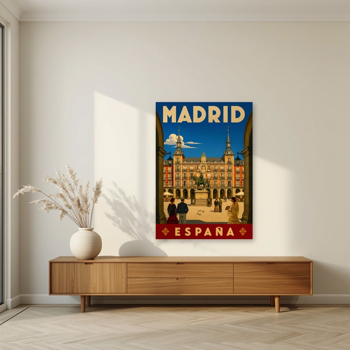 Plaza Mayor — Madrid art print, unframed poster, styled in a living room