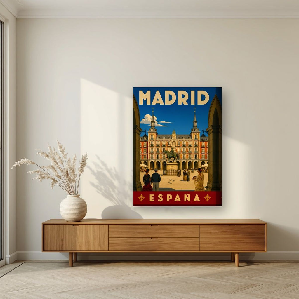 Plaza Mayor — Madrid art print, on thick canvas, styled in a living room