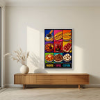Tapas Madrileñas — Madrid art print, in a white frame, styled in a living room