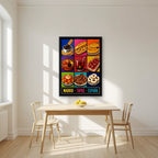 Tapas Madrileñas — Madrid art print, in a black frame, styled in a kitchen