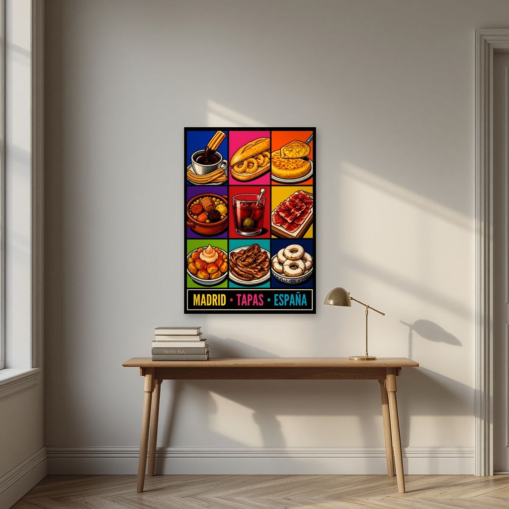Tapas Madrileñas — Madrid art print, unframed poster, styled in a desk